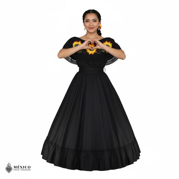 Traditional Mexican Embroidered Floral Dress Set – Handmade Two-Piece - Picture 5 of 8